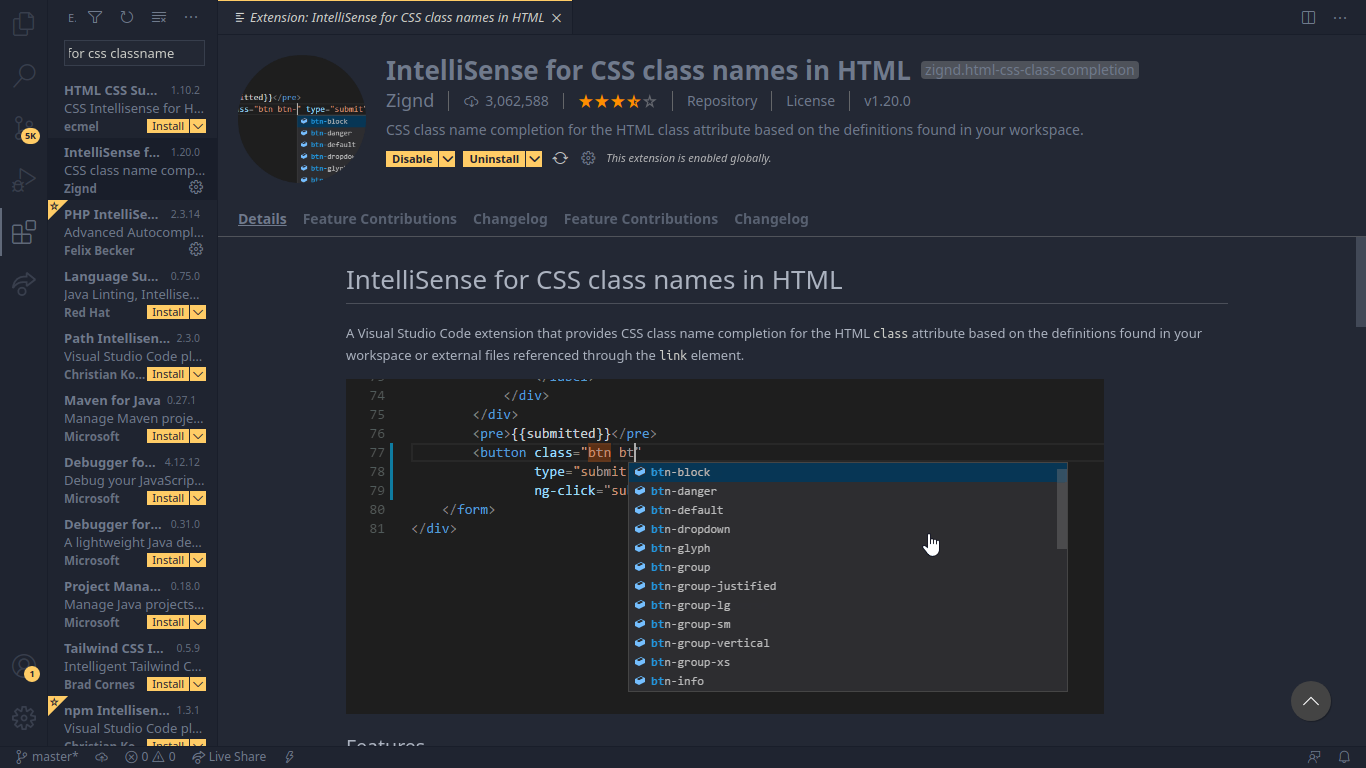 intelisense-css-classnames