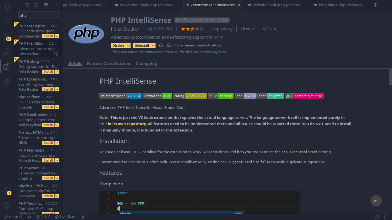 php-intelliSense